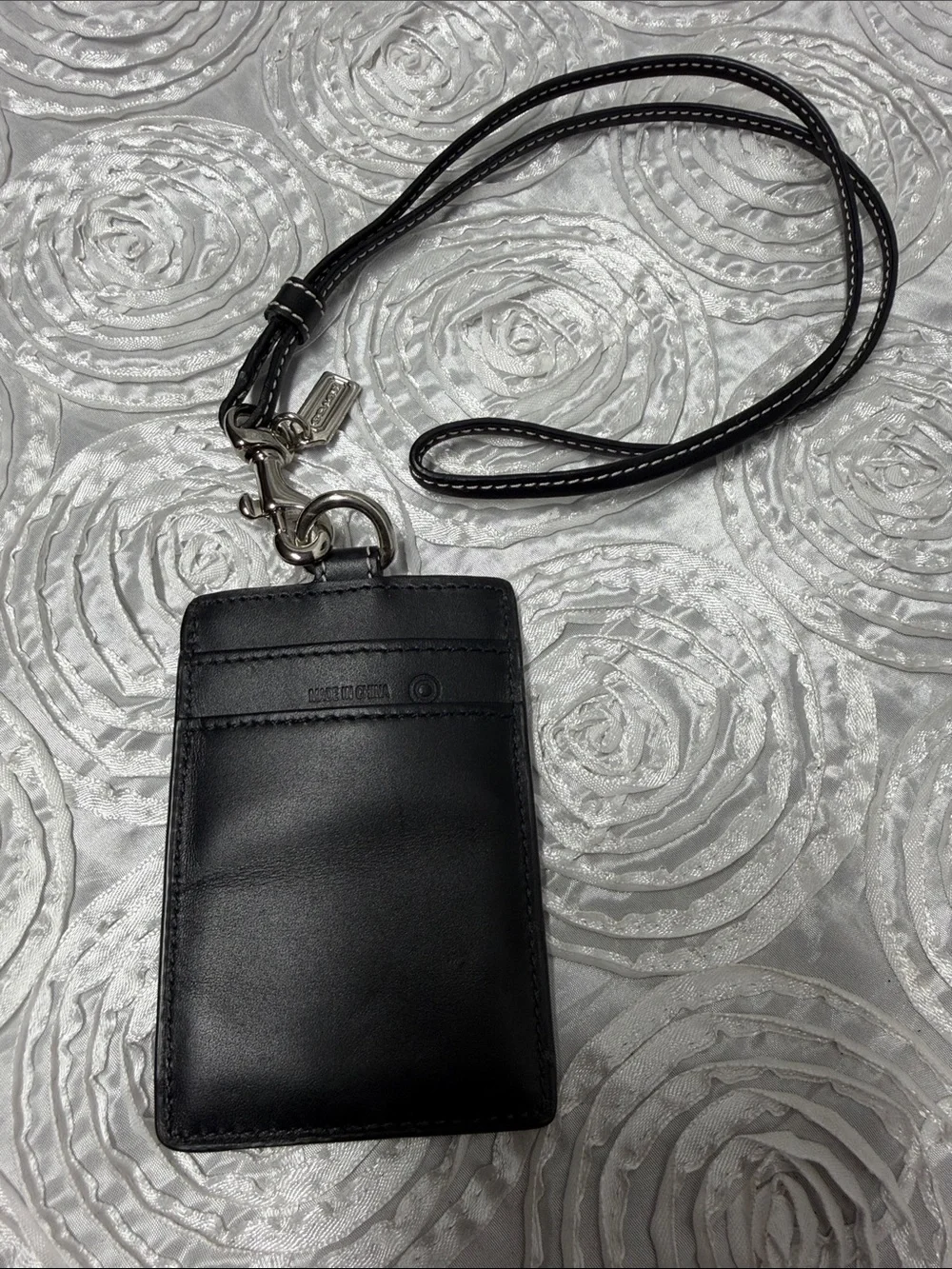 Coach Black Leather Lanyard ID Badge Holder